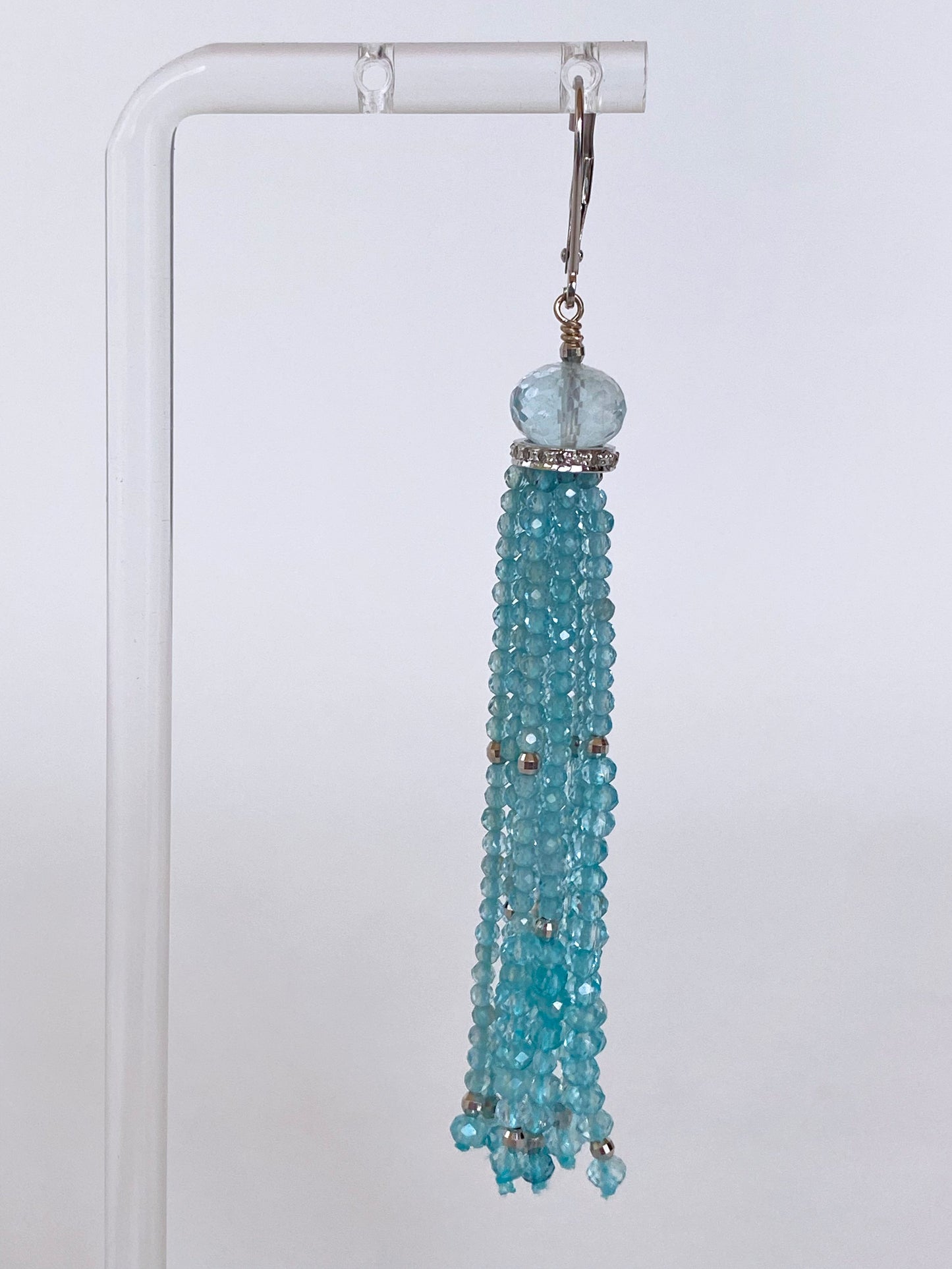 Aquamarine, Diamond & 14k White Gold Lever Back Earrings