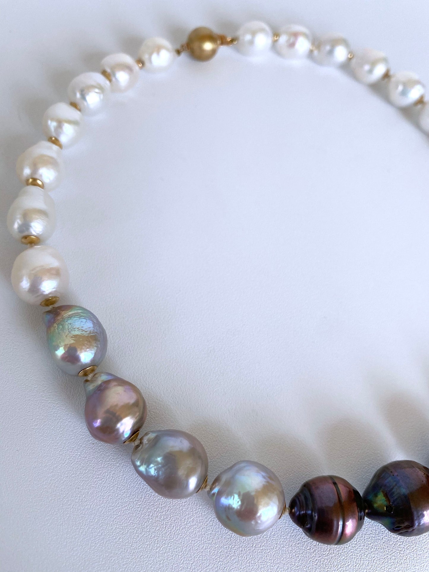 Black, White & Grey Graduated Ombre Pearl Necklace with 14K Gold Clasp