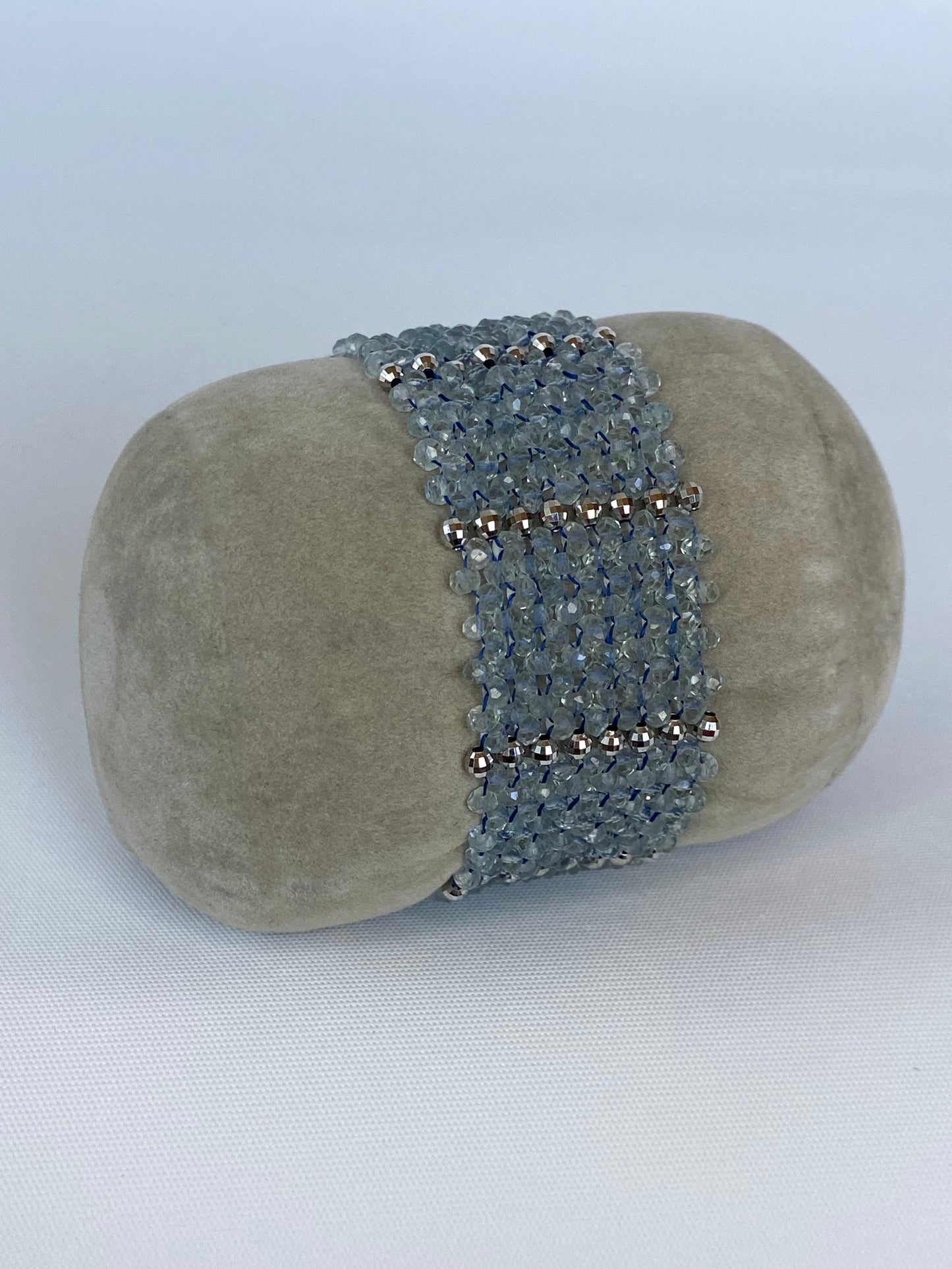 Aquamarine & Rhodium Plated Sterling Silver Woven Bracelet