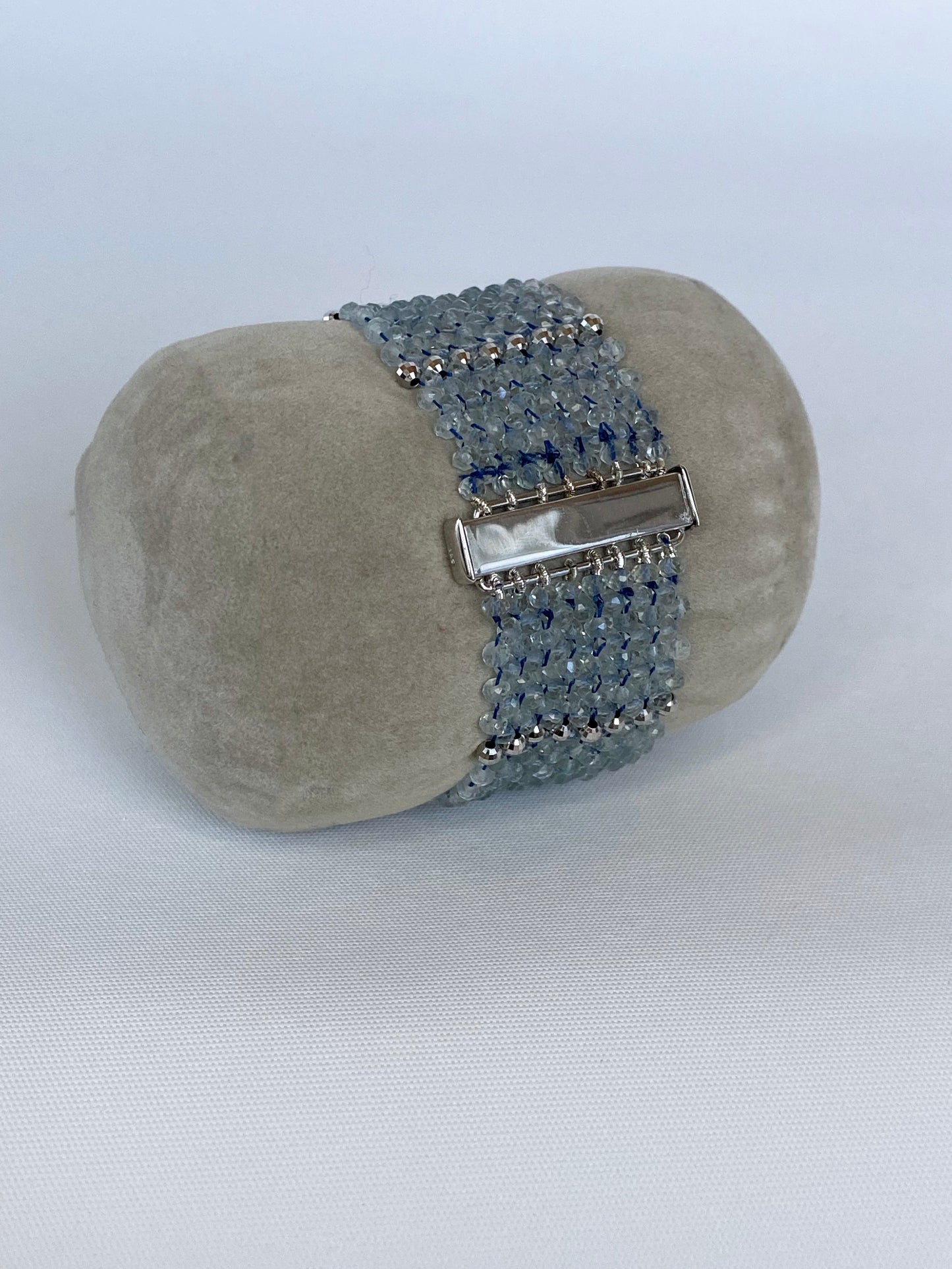 Aquamarine & Rhodium Plated Sterling Silver Woven Bracelet