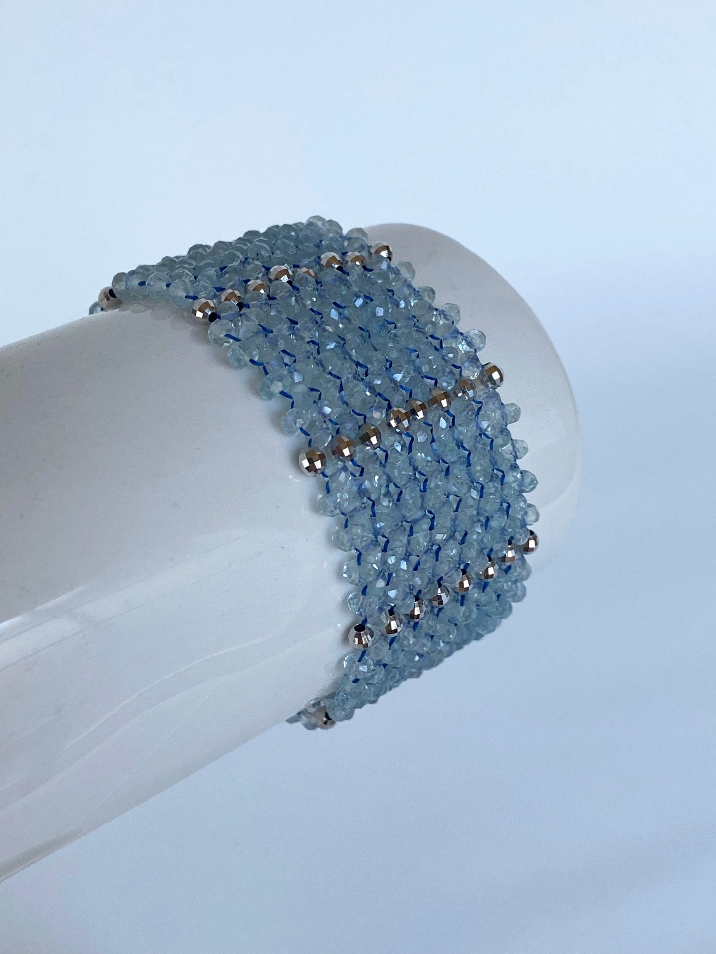 Aquamarine & Rhodium Plated Sterling Silver Woven Bracelet