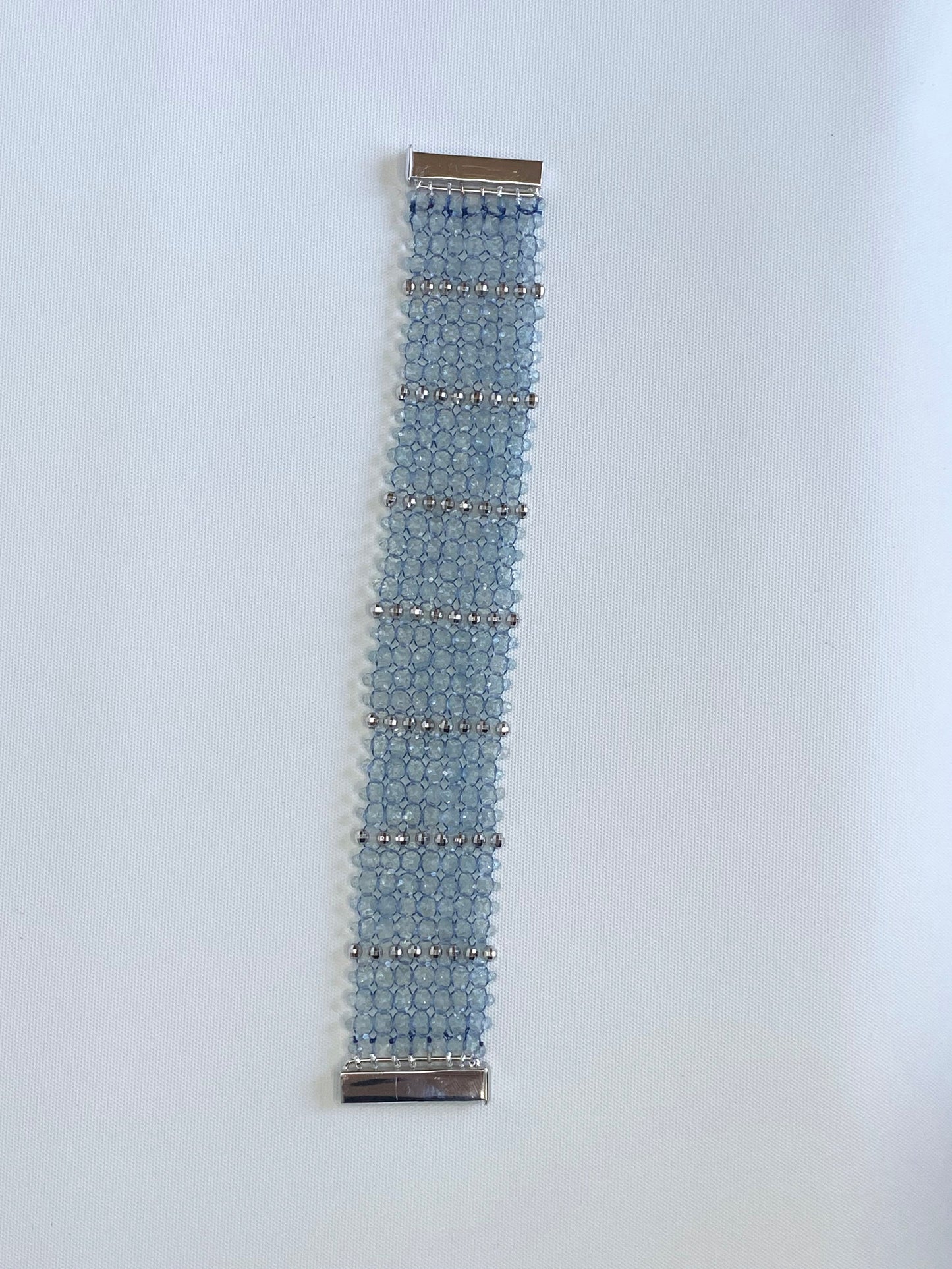 Aquamarine & Rhodium Plated Sterling Silver Woven Bracelet