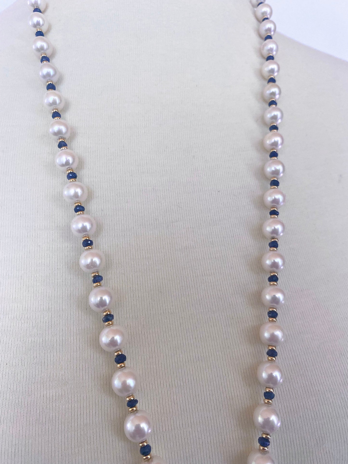 Blue Sapphire, Pearl & 14k Yellow Gold Sautoir with Graduated Tassel