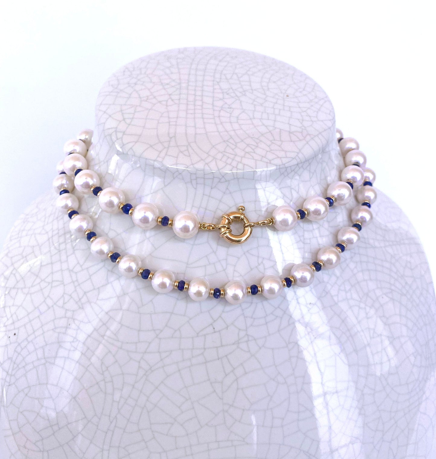 Blue Sapphire, Pearl & 14k Yellow Gold Sautoir with Graduated Tassel