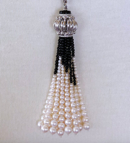 Woven Pearl Sautoir with Black Onyx and Silver