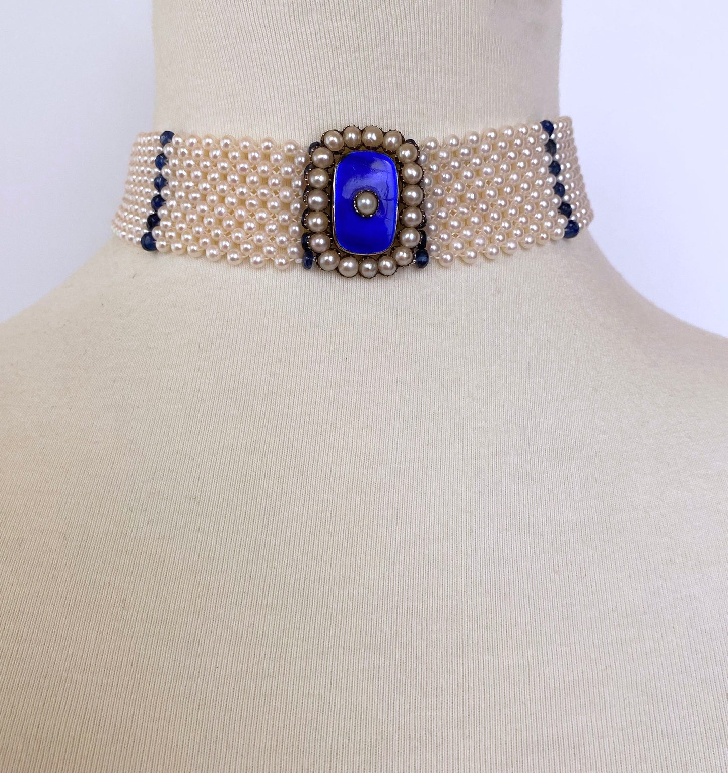 Pearl & Sapphire Choker with Vintage Centerpiece and 14K White Gold