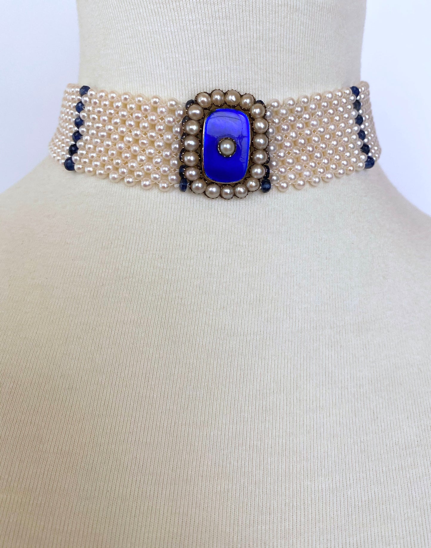 Pearl & Sapphire Choker with Vintage Centerpiece and 14K White Gold