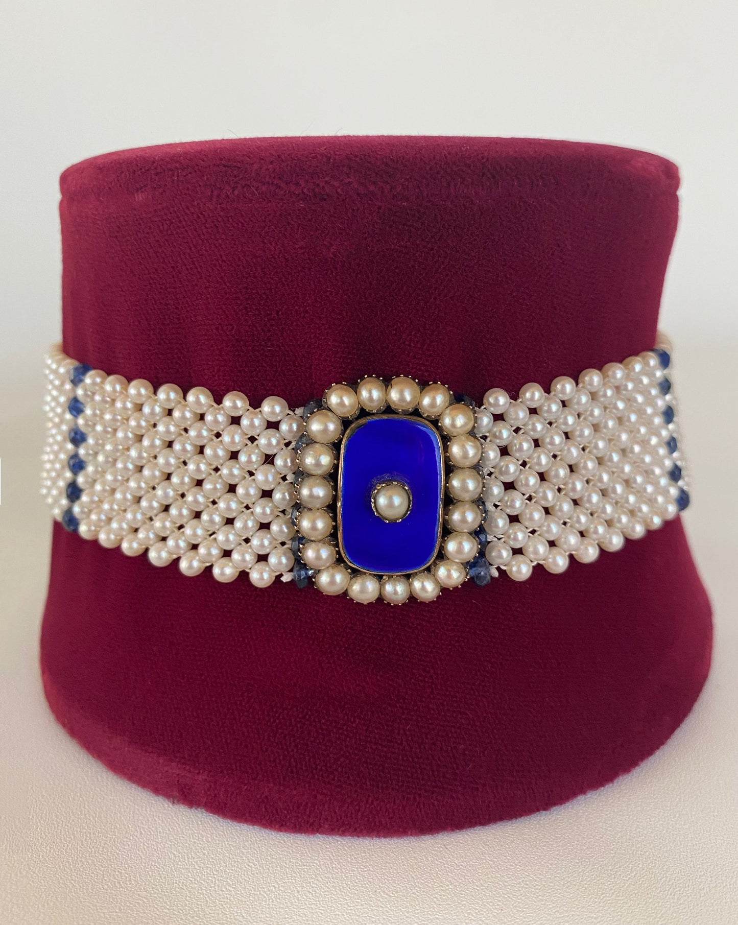 Pearl & Sapphire Choker with Vintage Centerpiece and 14K White Gold