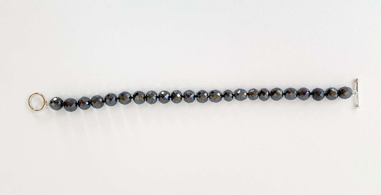 Men's / Unisex Black Spinel Bracelet with Toggle Clasp