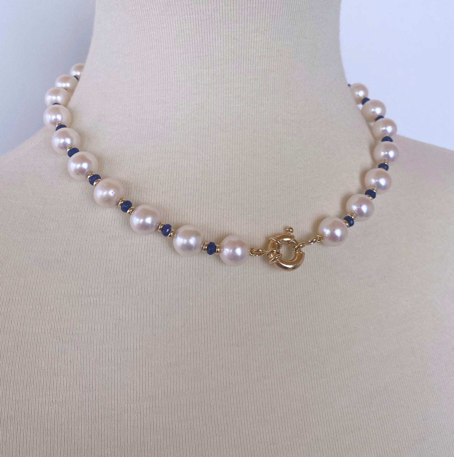 Blue Sapphire, Pearl and 14k Yellow Gold Drop Tassel Necklace