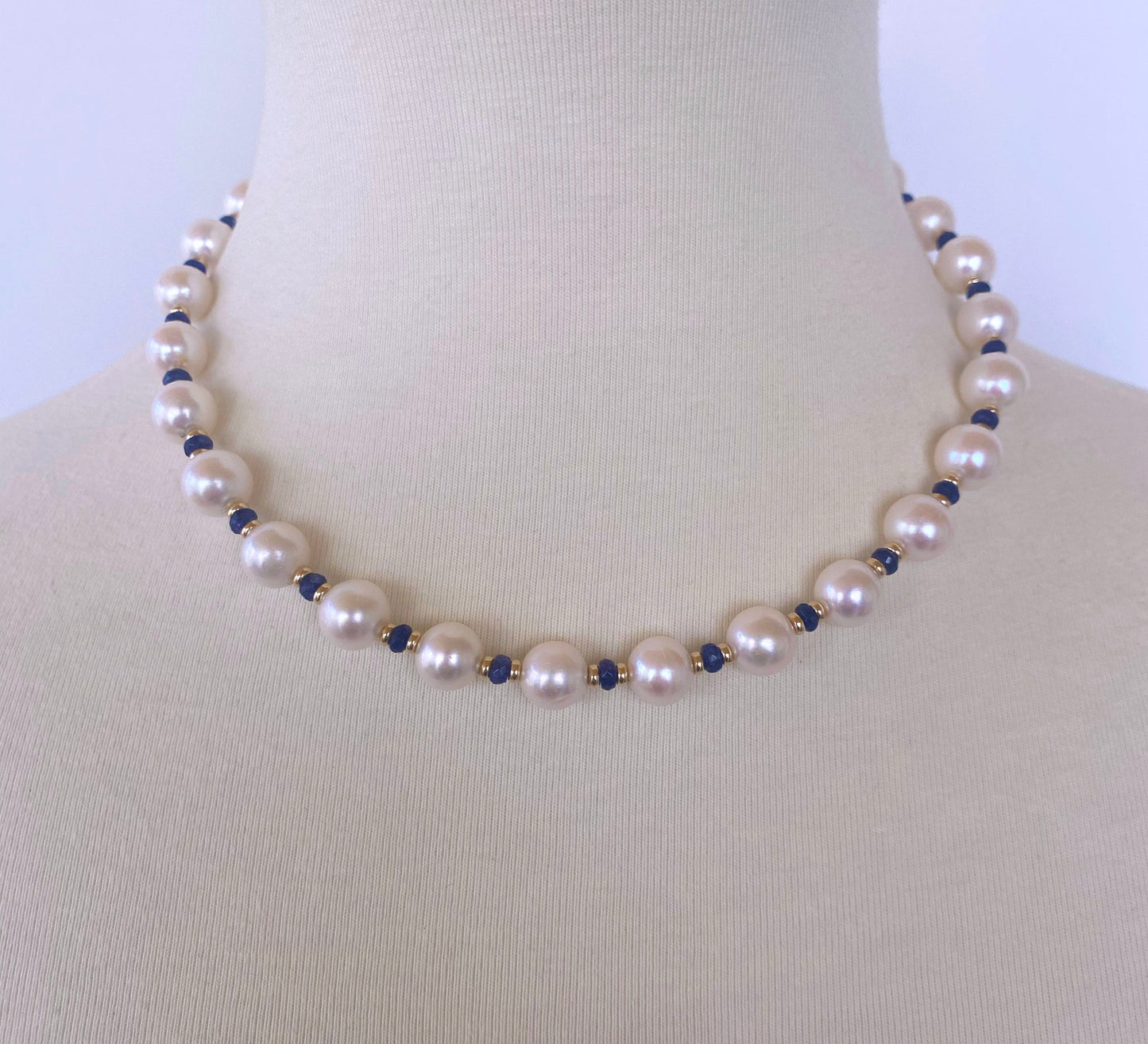Blue Sapphire, Pearl and 14k Yellow Gold Drop Tassel Necklace