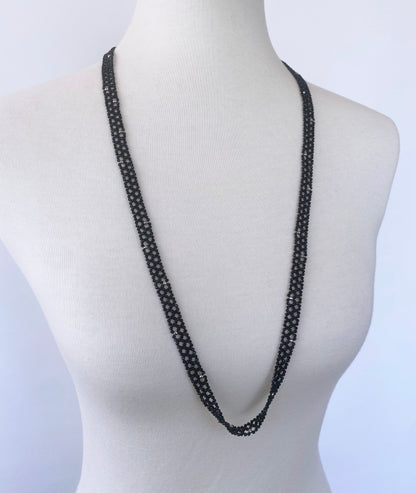 Black Spinel and Silver Rhodium Sautoir with Removable Tassel