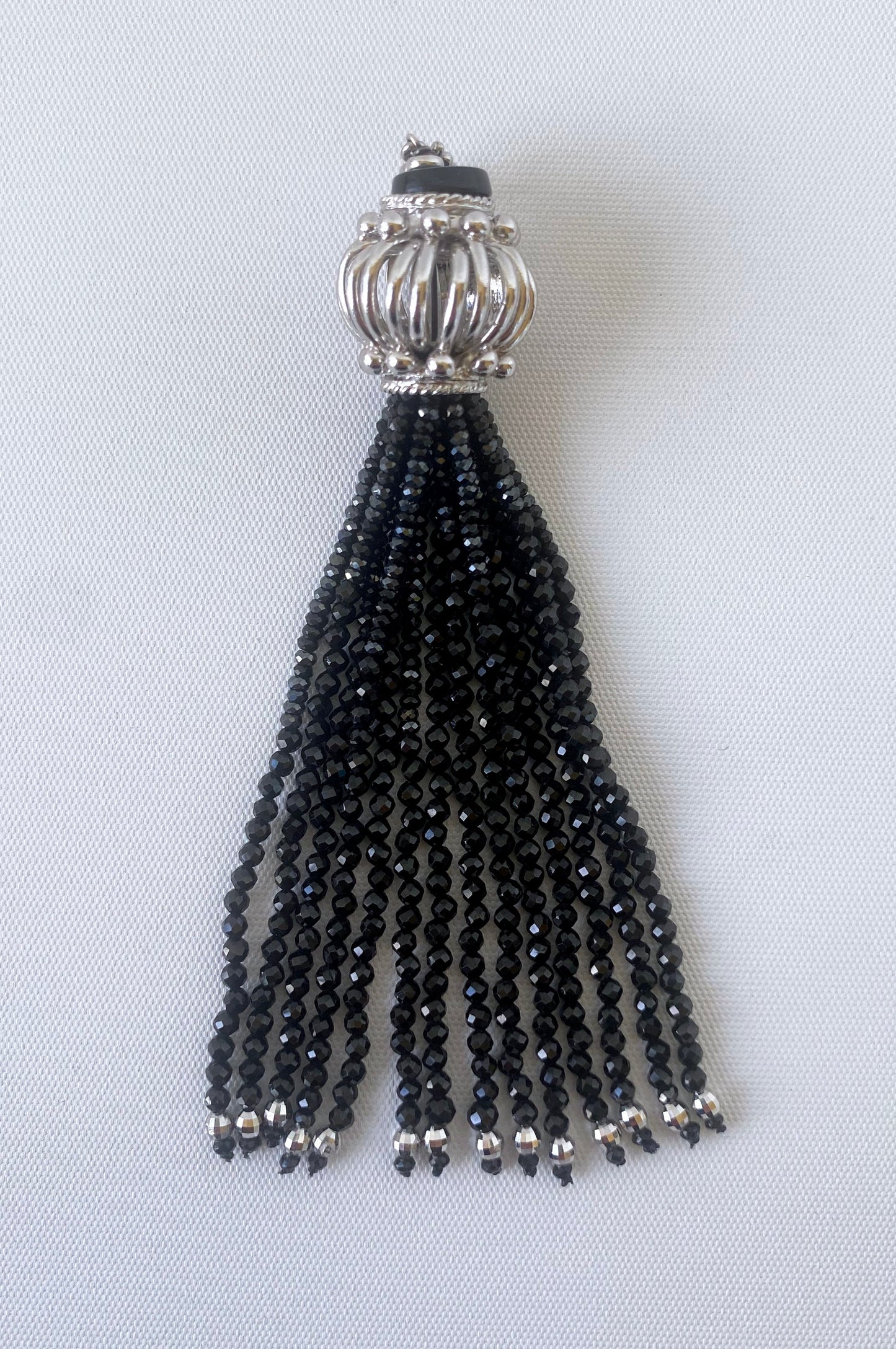 Black Spinel and Silver Rhodium Sautoir with Removable Tassel