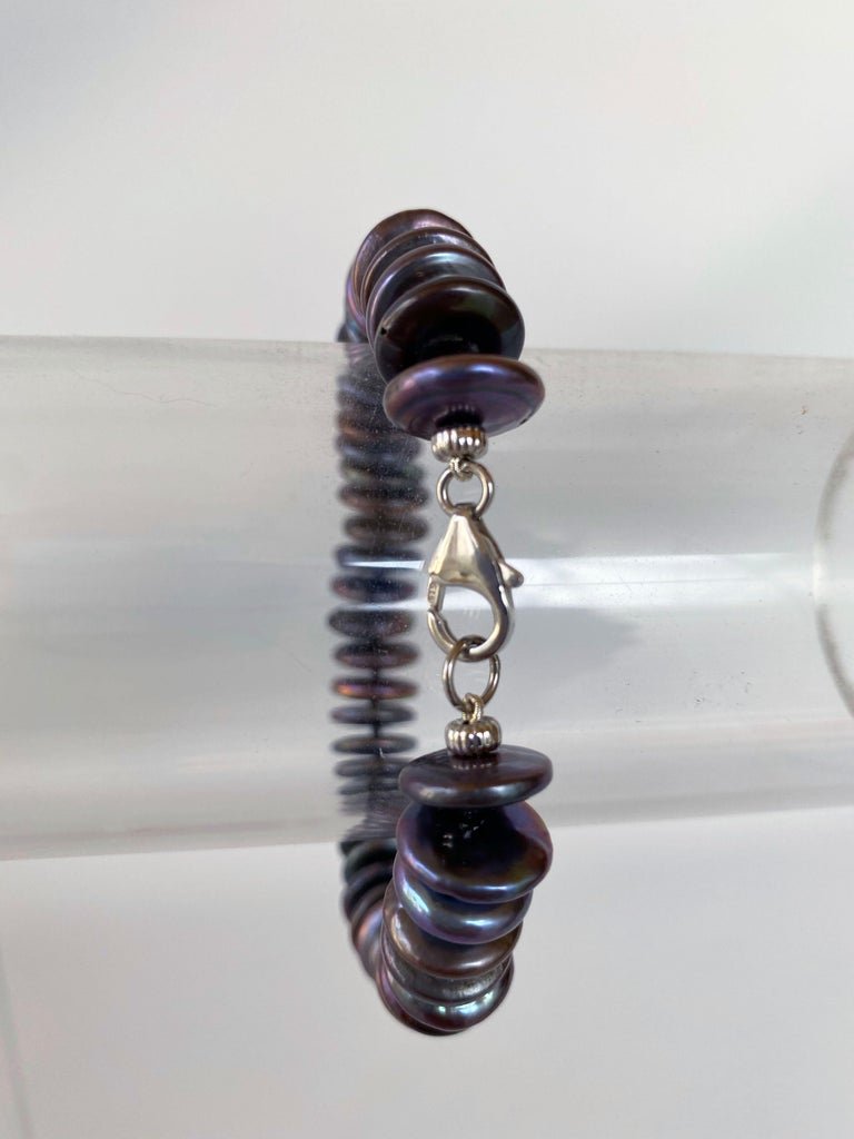 Black Pearl Flat Round Beaded Bracelet