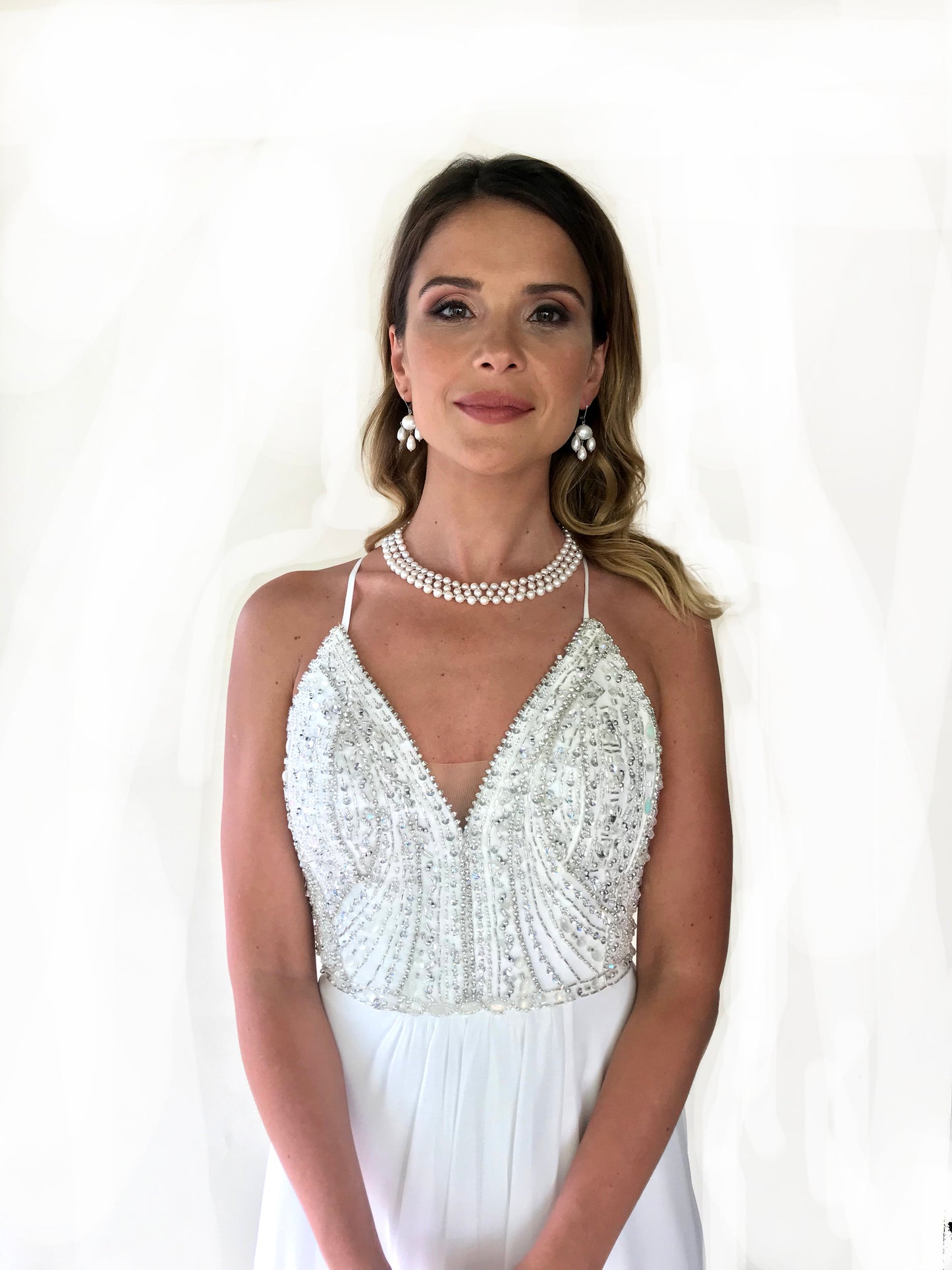 Marina J Woven Pearl Necklace with 14 Karat Gold Faceted Beads and Clasp