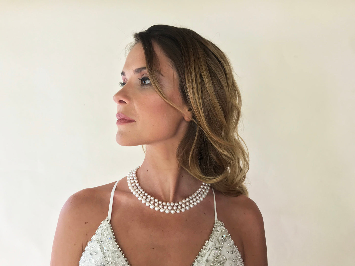 Marina J Woven Pearl Necklace with 14 Karat Gold Faceted Beads and Clasp