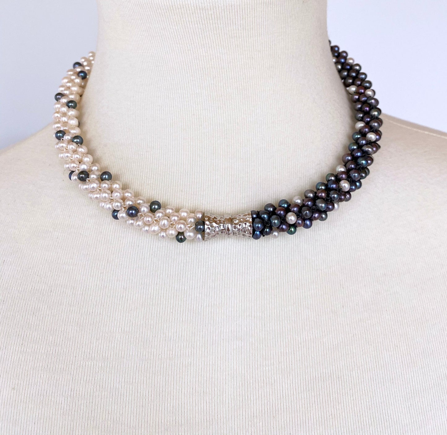 Black & White Pearl Convertible Necklace / Bracelet with Magnetic Clasp