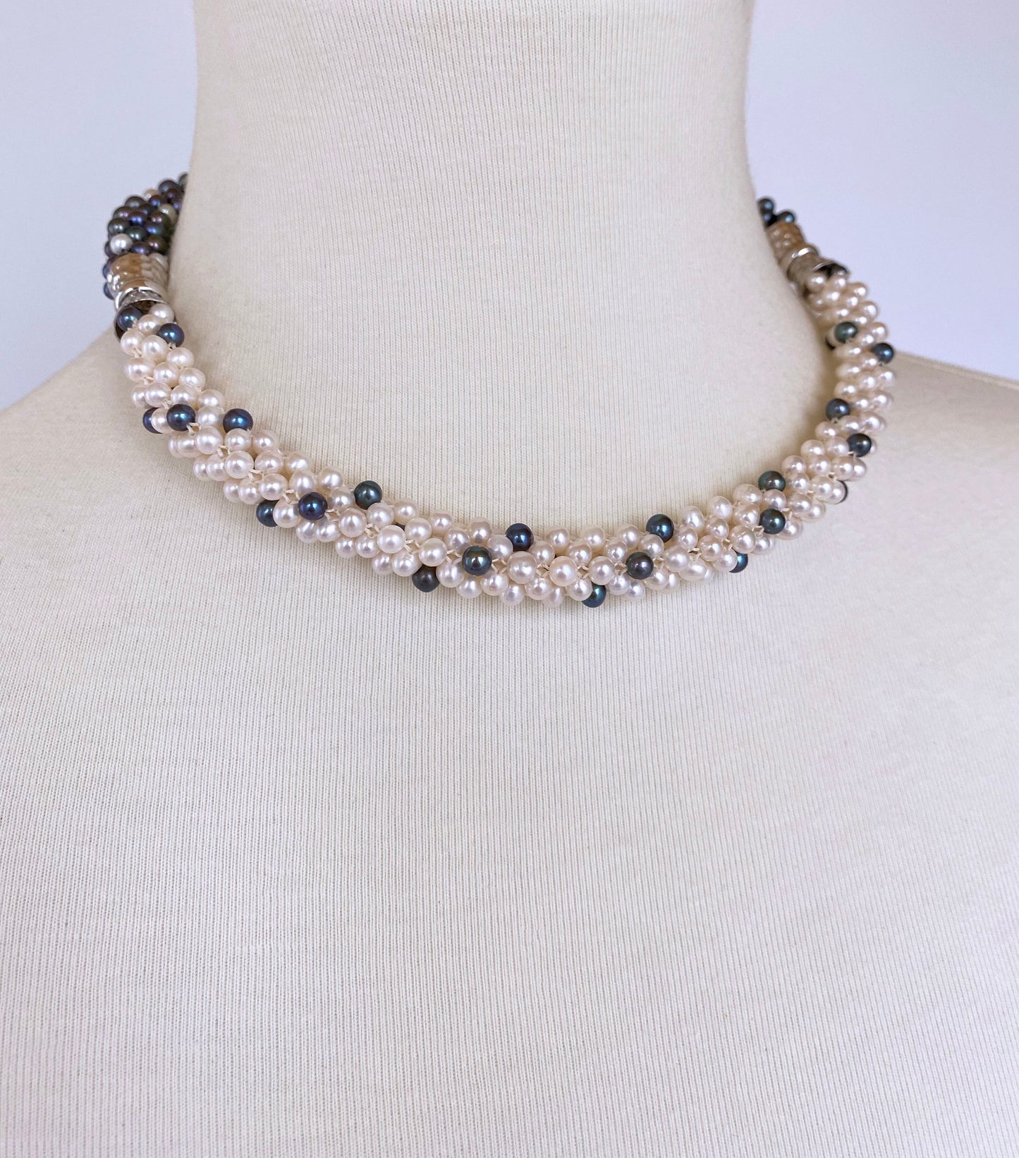 Black & White Pearl Convertible Necklace / Bracelet with Magnetic Clasp
