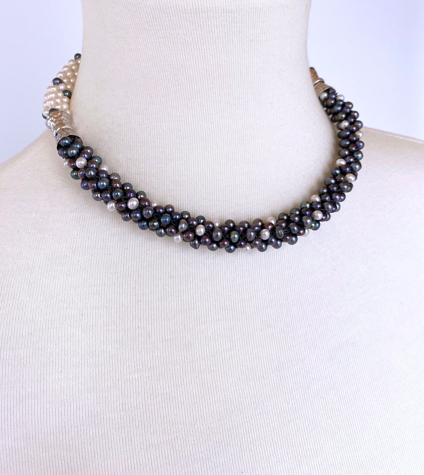 Black & White Pearl Convertible Necklace / Bracelet with Magnetic Clasp