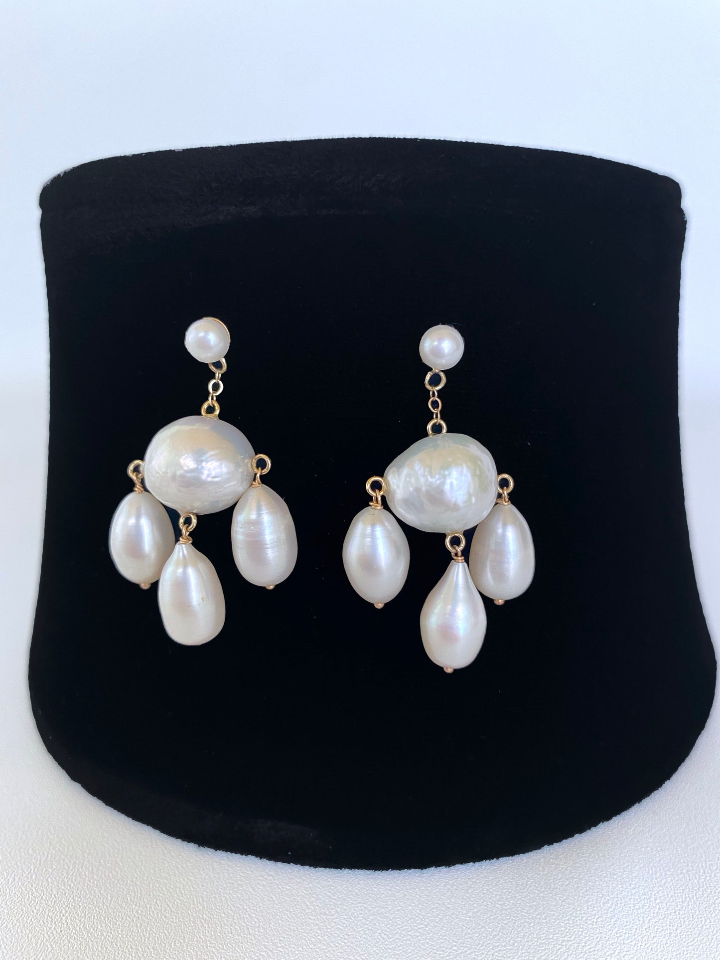 Baroque Pearl Chandelier Earrings with 14K Yellow Gold