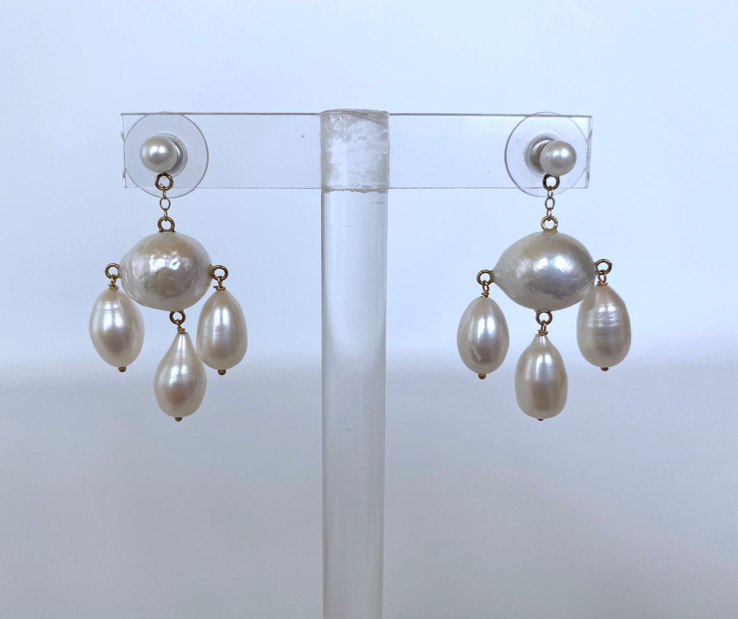 Baroque Pearl Chandelier Earrings with 14K Yellow Gold