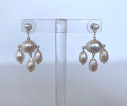 Baroque Pearl Chandelier Earrings with 14K Yellow Gold