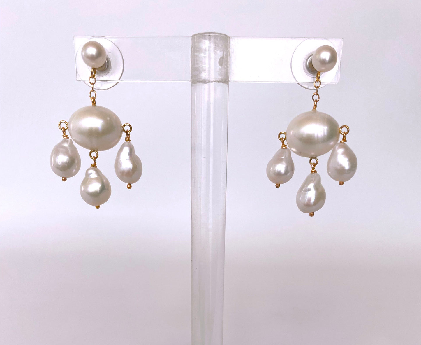 Chandelier Baroque Pearl Earrings with 14k Yellow Gold