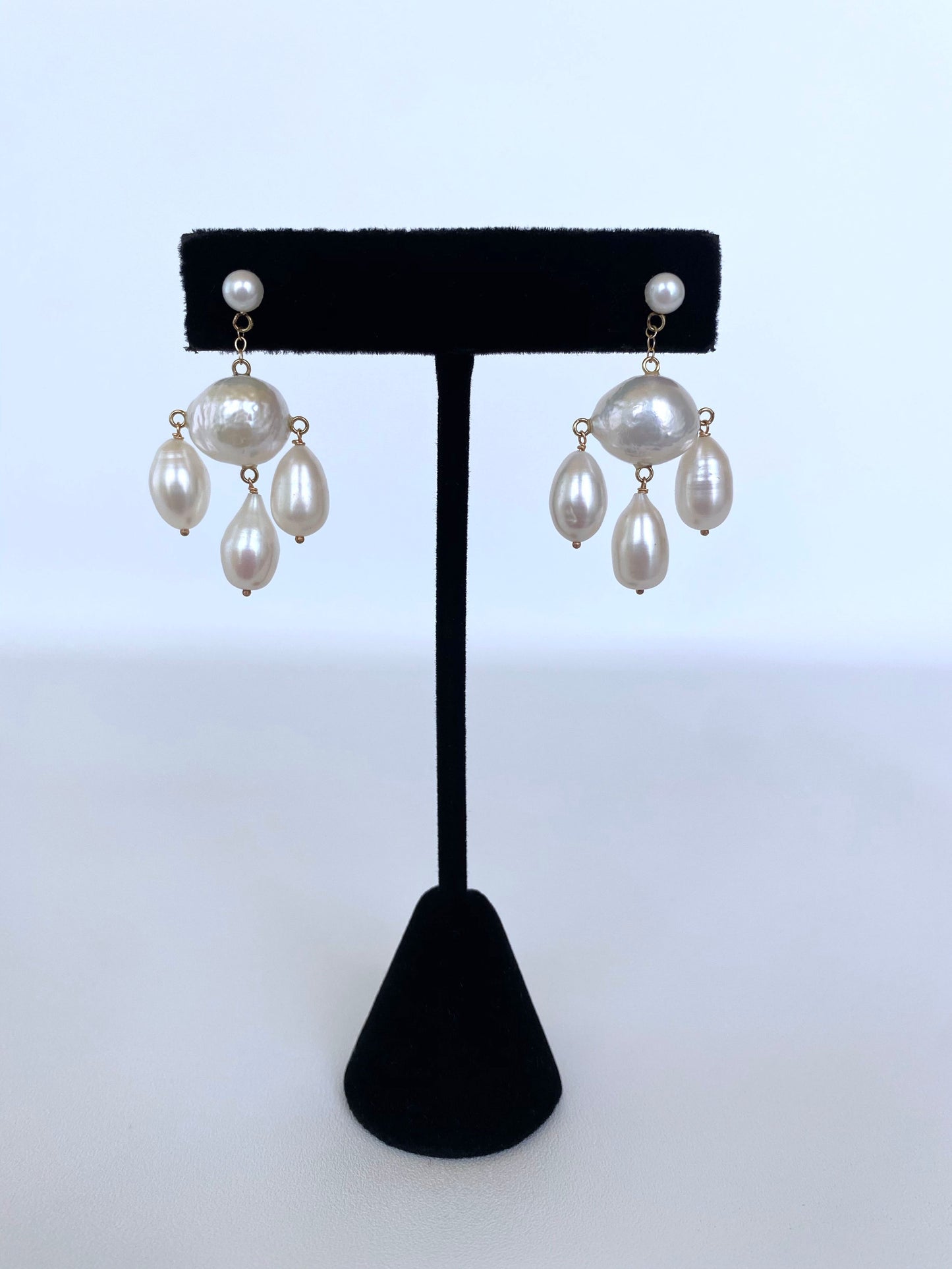 Baroque Pearl Chandelier Earrings with 14K Yellow Gold