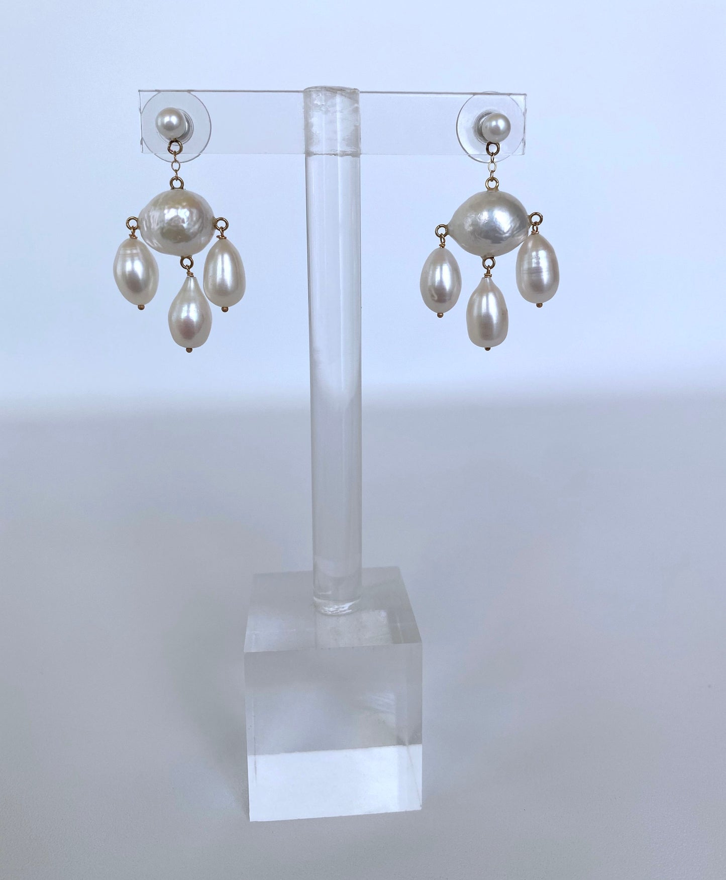 Baroque Pearl Chandelier Earrings with 14K Yellow Gold