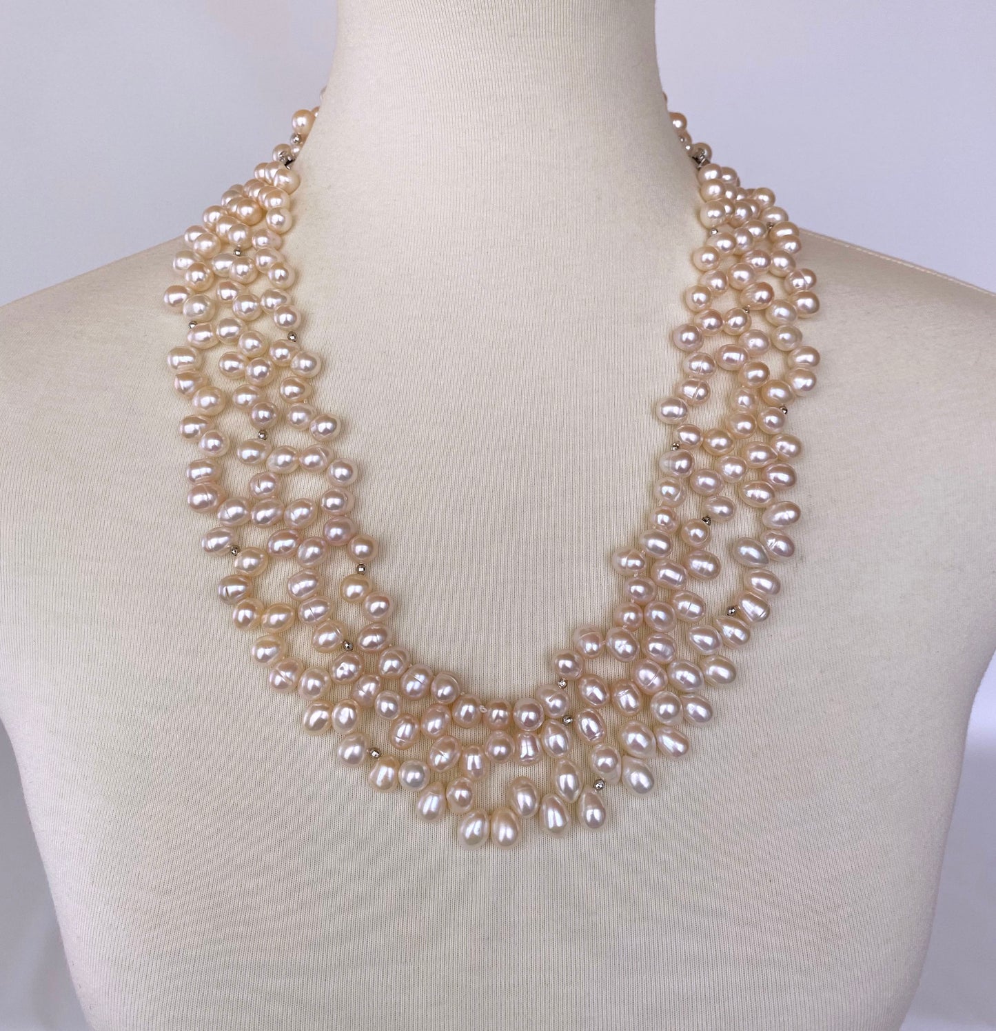 Convertible Three in One All Pearl Necklace & Bracelet with 14K
