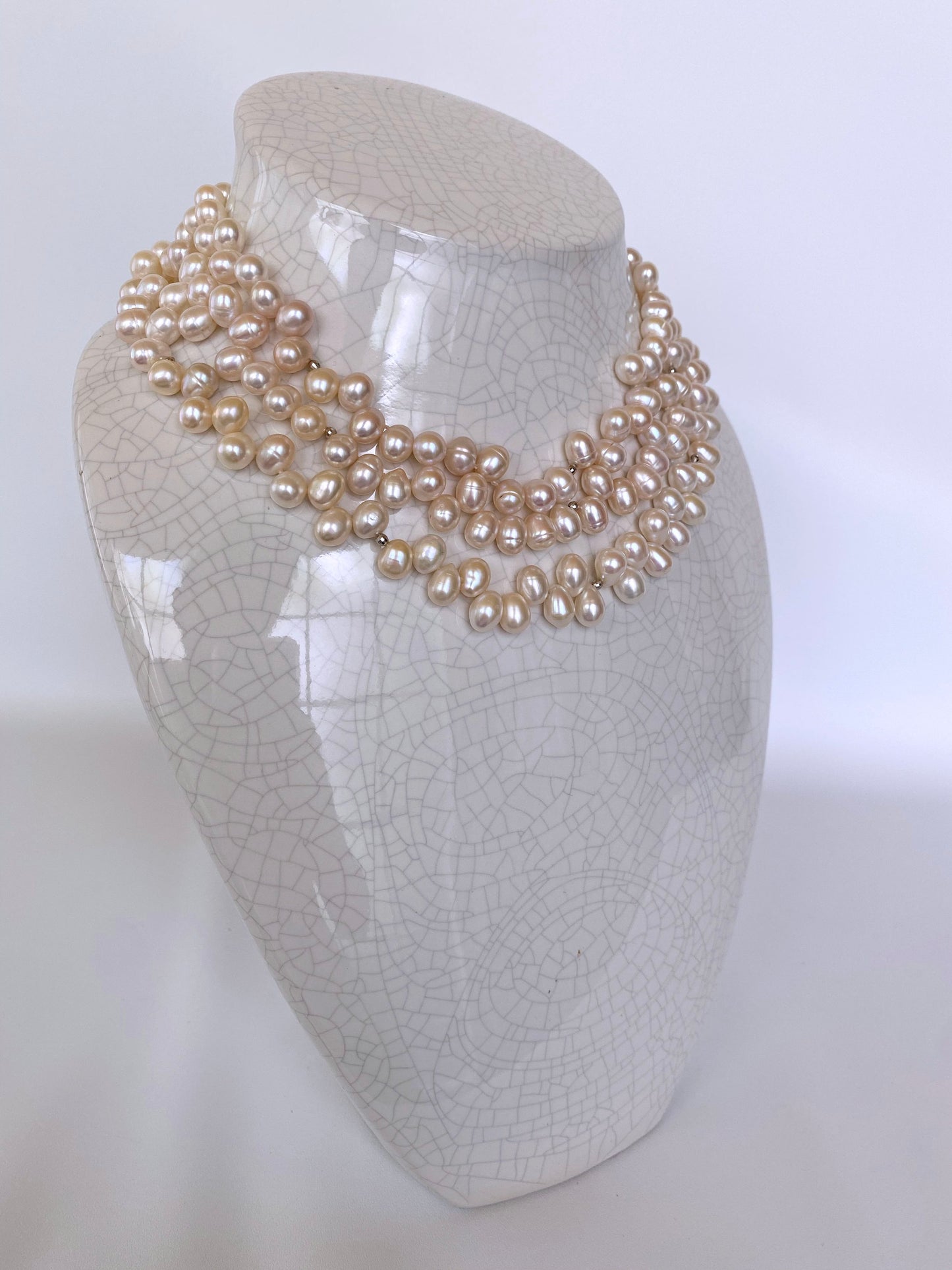 Convertible Three in One All Pearl Necklace & Bracelet with 14K