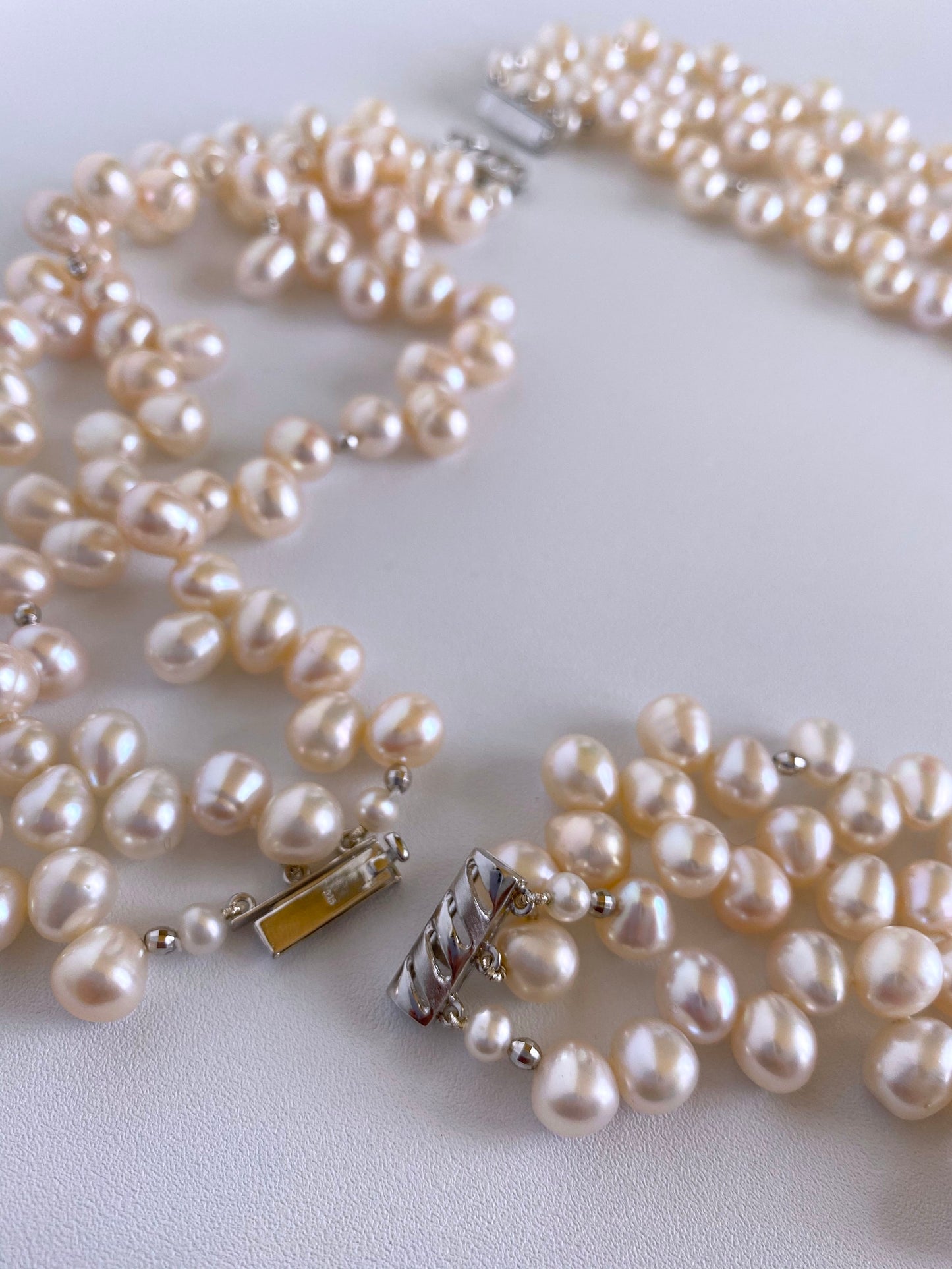 Convertible Three in One All Pearl Necklace & Bracelet with 14K