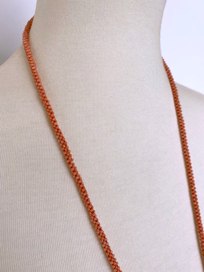 Marian J. Woven Mediterranean Coral Rope Necklace with 14K White Gold and Tassel