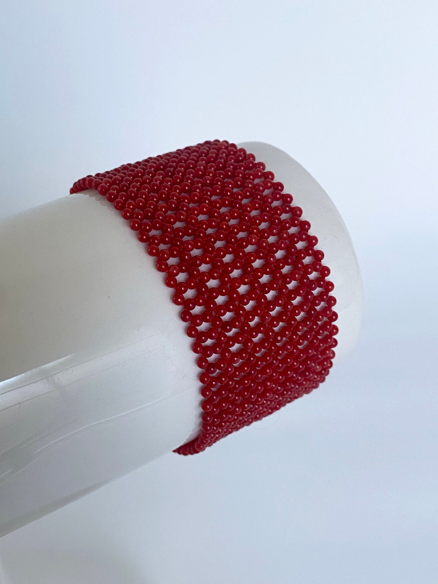 Coral Woven Bracelet with 14k Yellow Gold Plated Sterling Silver Clasp