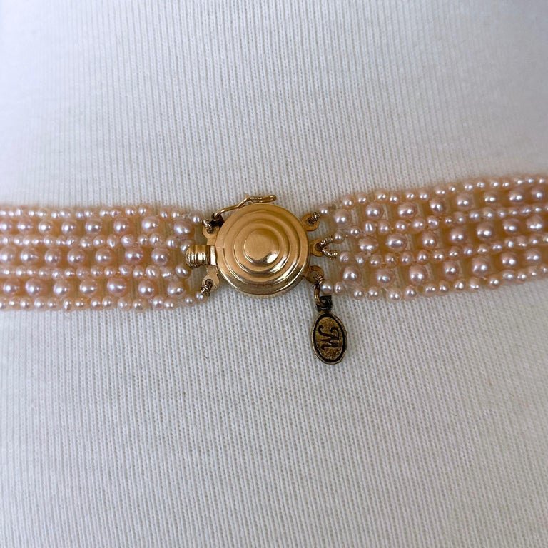 Marina J. Pink Pearl Woven 'V' Necklace with 14k Gold Clasp & Vintage Brooch