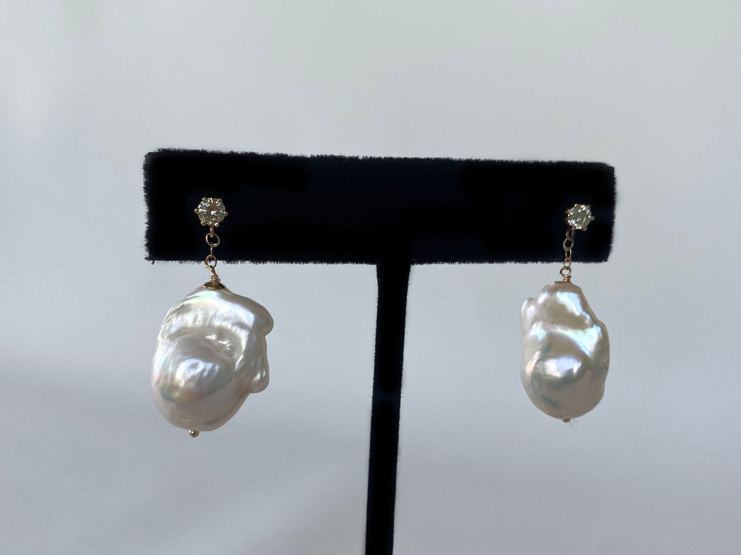 Diamond Studded Pearl Earrings with 14k Solid Gold