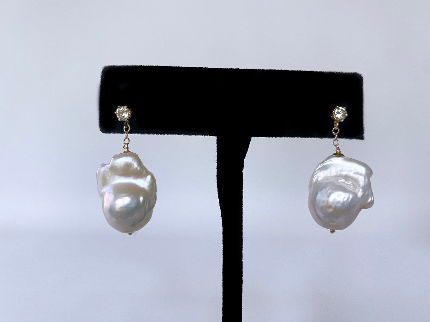 Diamond Studded Pearl Earrings with 14k Solid Gold