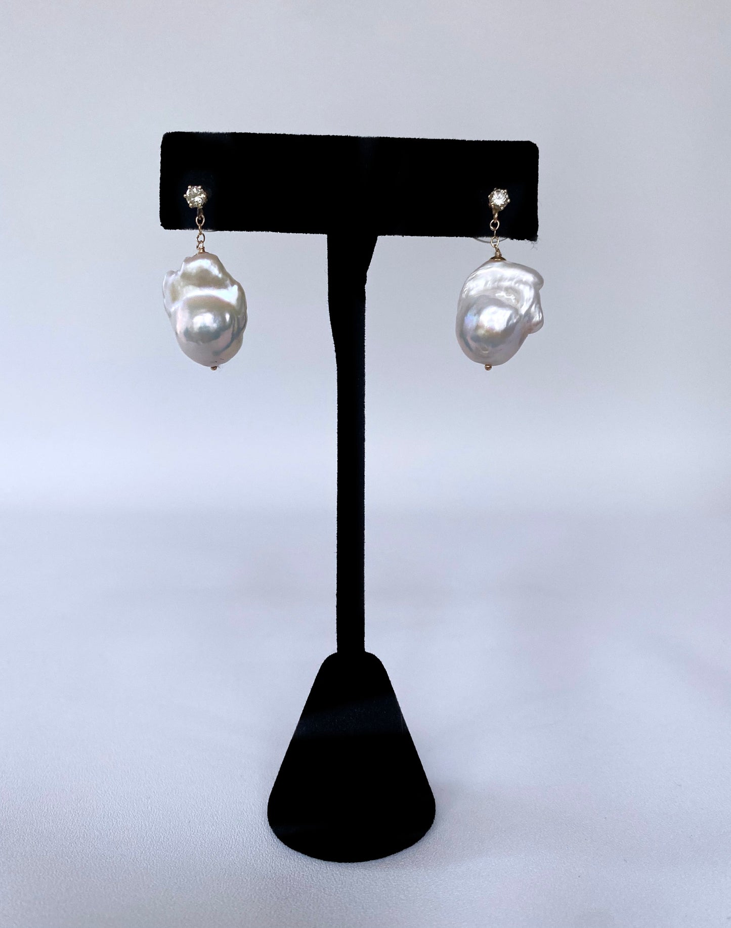 Diamond Studded Pearl Earrings with 14k Solid Gold