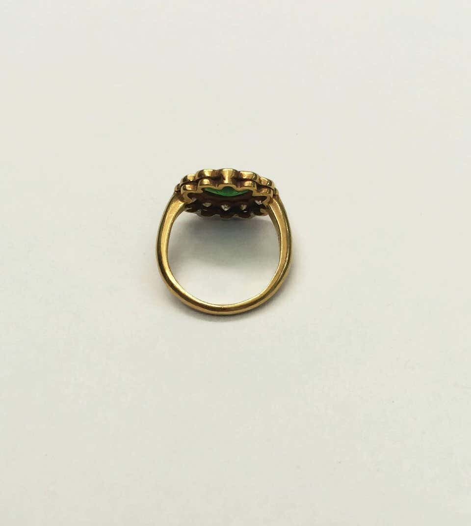 Emerald and Old Cut Diamond 18K Yellow Gold Ring