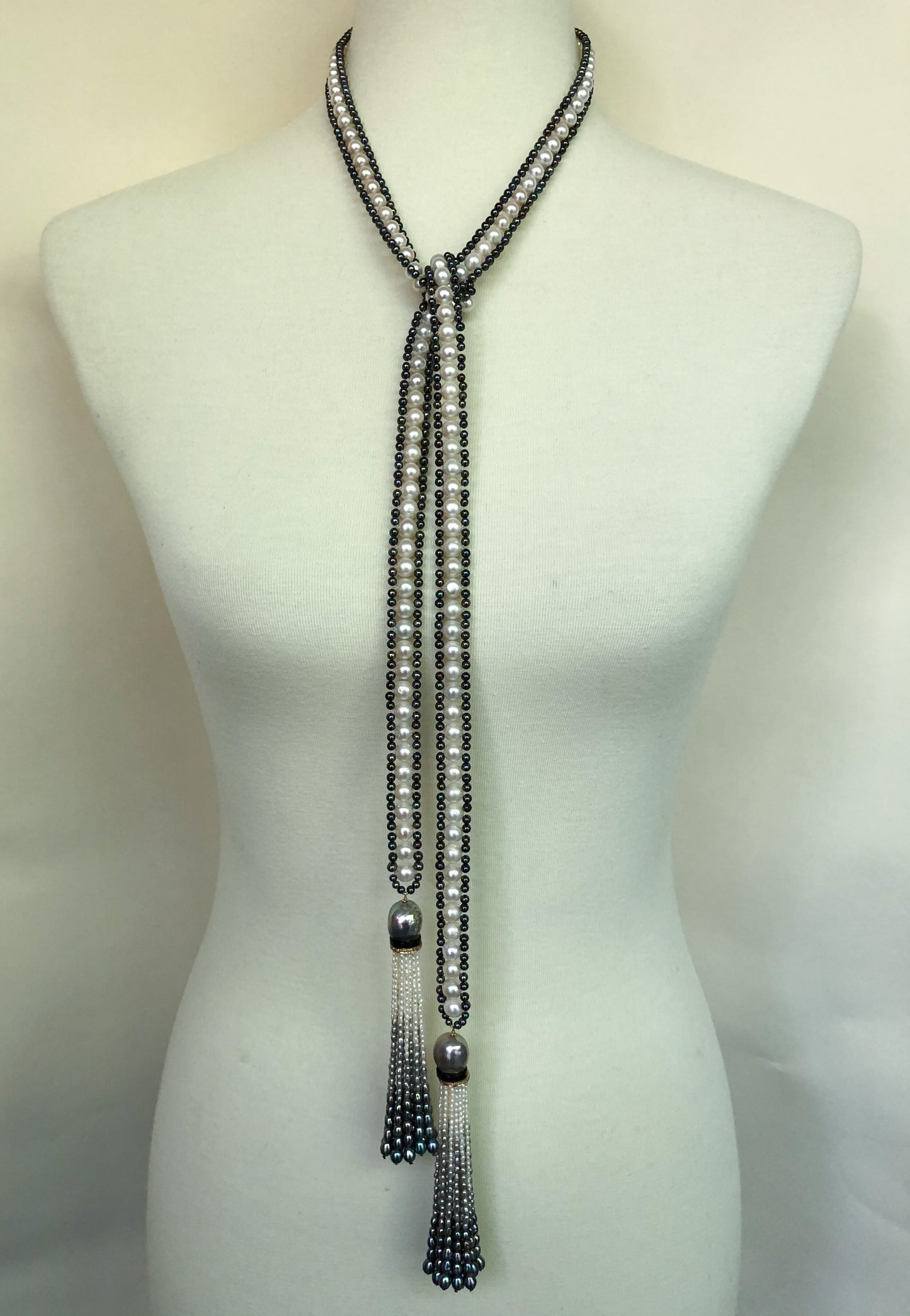 Marina J. White, Black and Grey Pearl Sautoir with Ombre Graduated Tassels