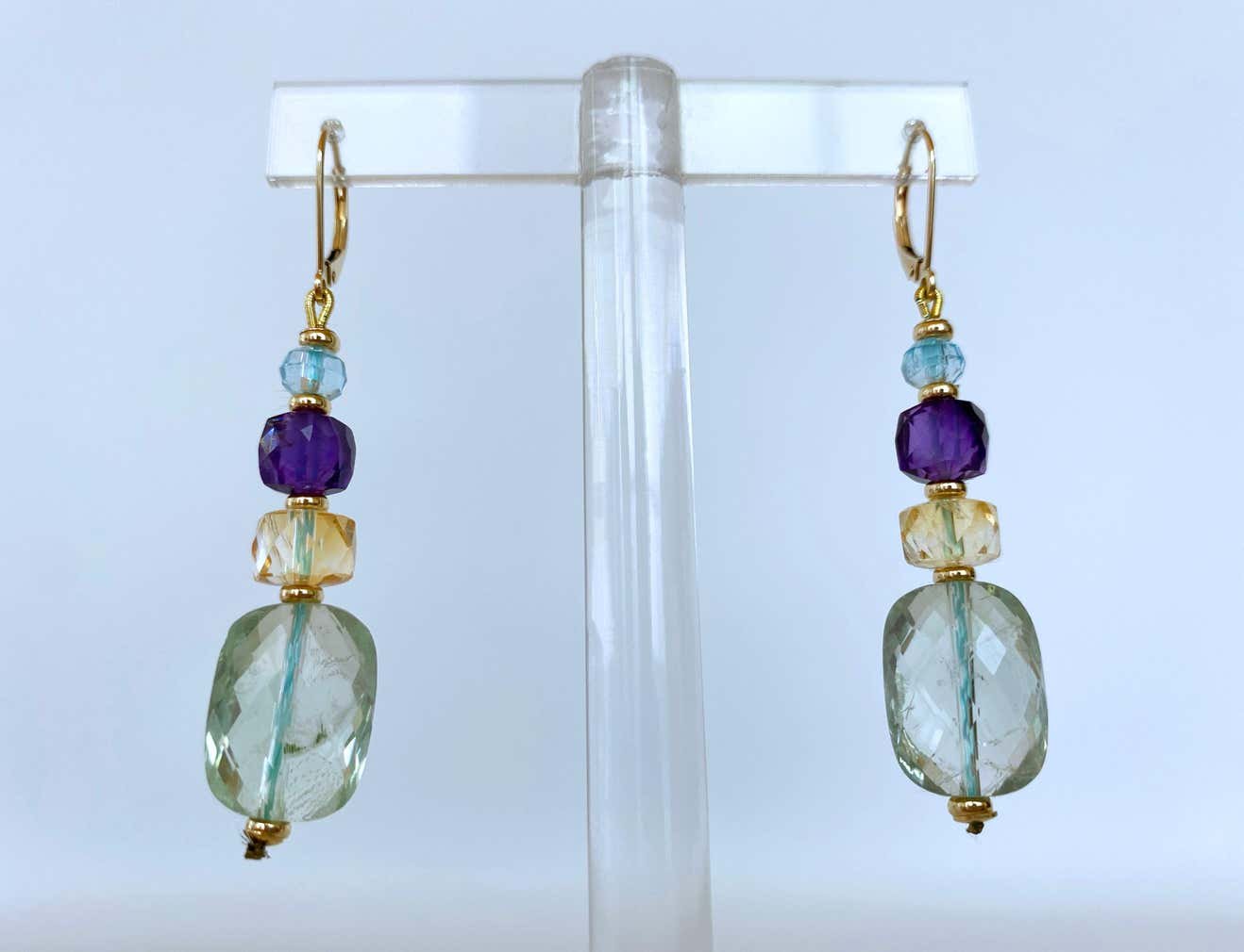 Multi Shaped Semi Precious Earrings with 14K Yellow Gold