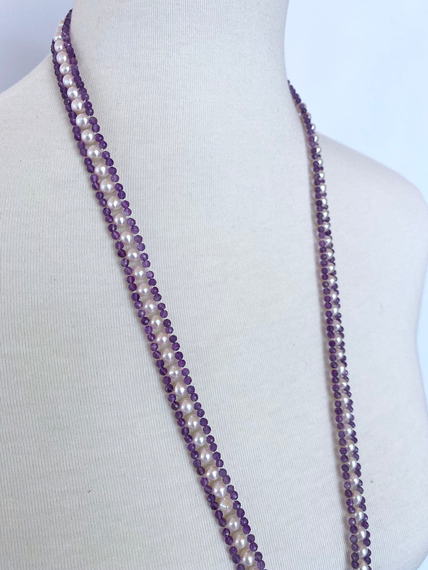 Pearl, Amethyst and 14k Yellow Gold Sautoir with Tassel