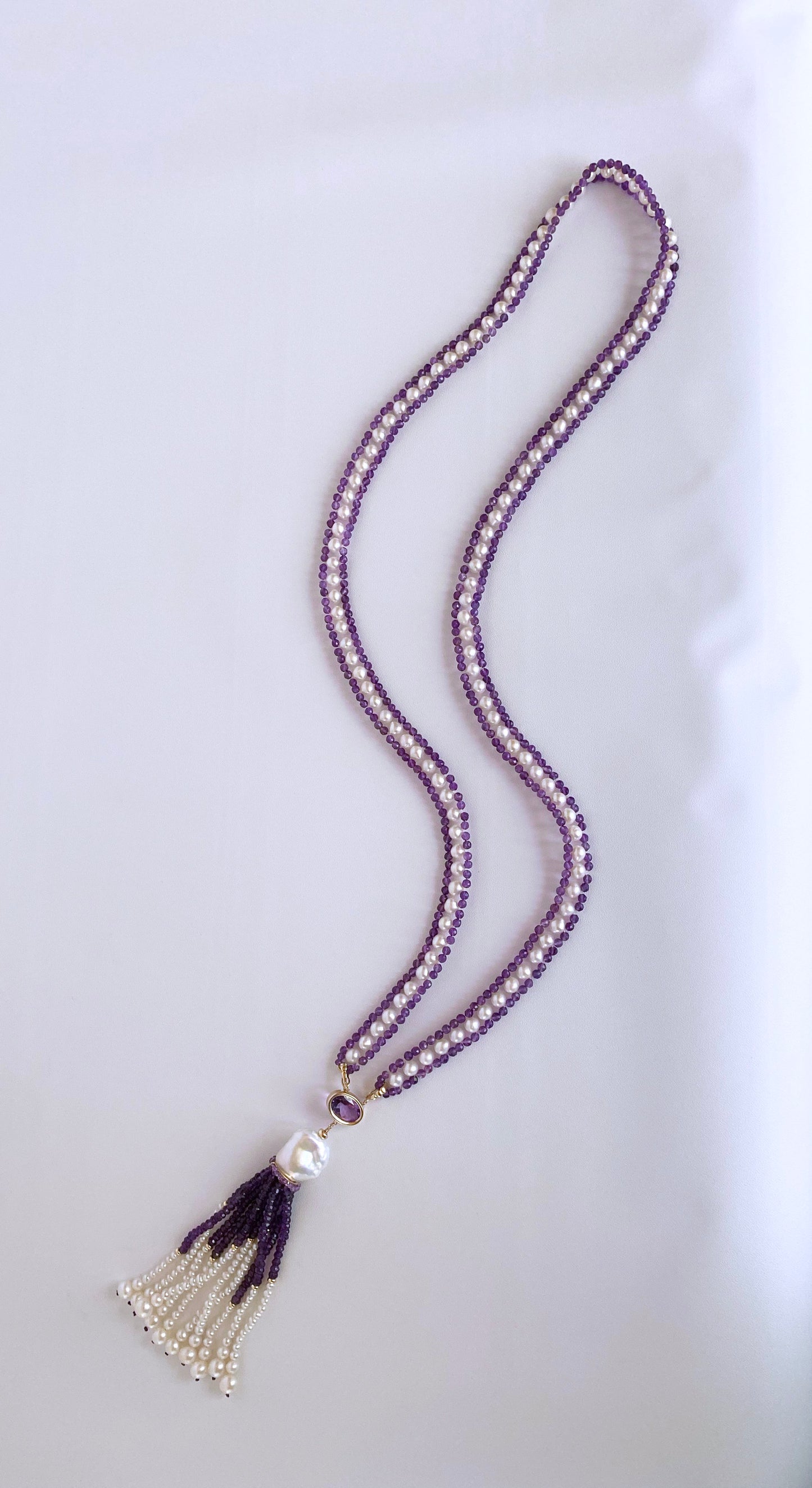 Pearl, Amethyst and 14k Yellow Gold Sautoir with Tassel
