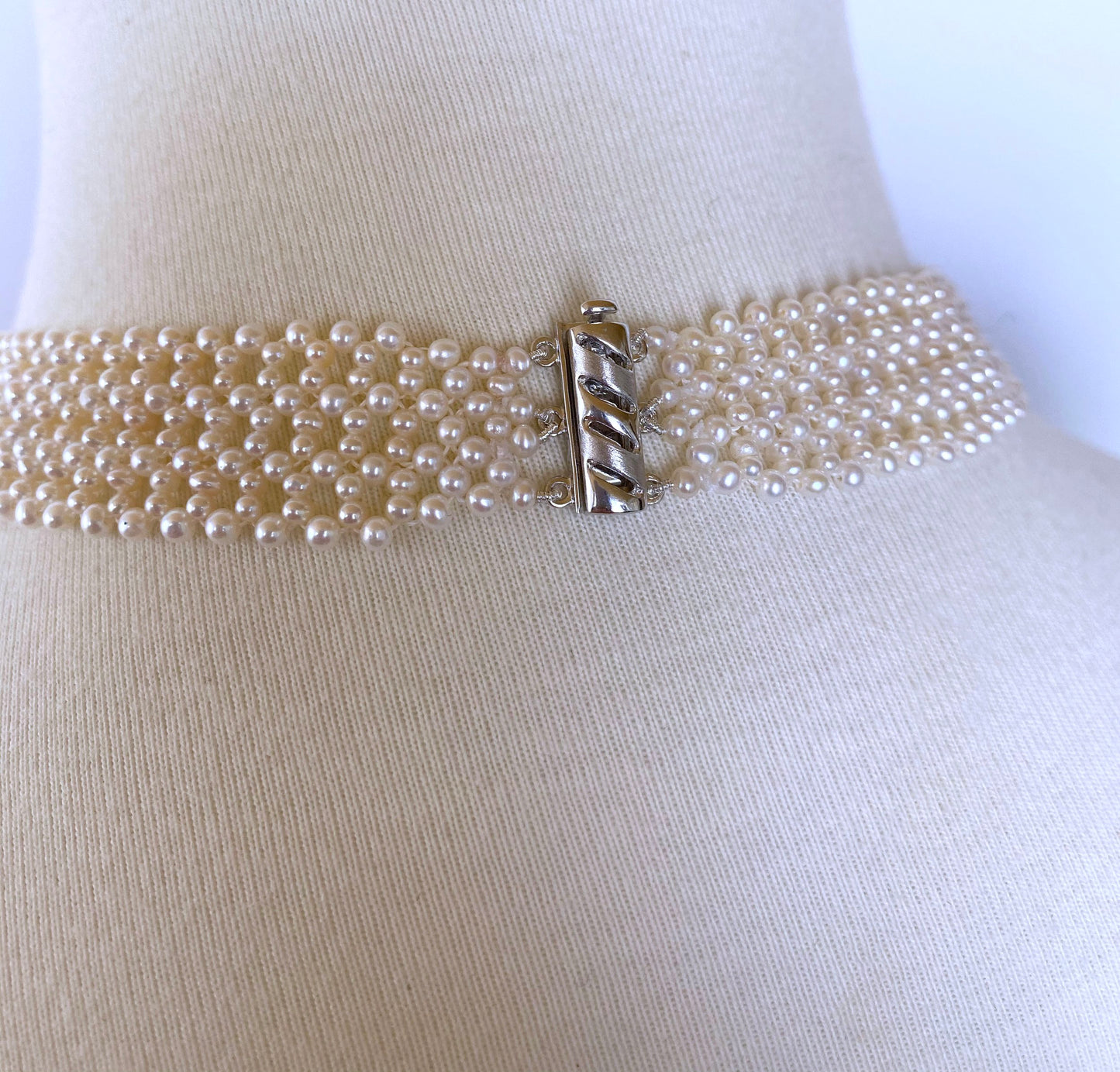 One of a kind Woven Pearl Necklace with Vintage Mosaic Centerpiece Status: Published - Marketplace