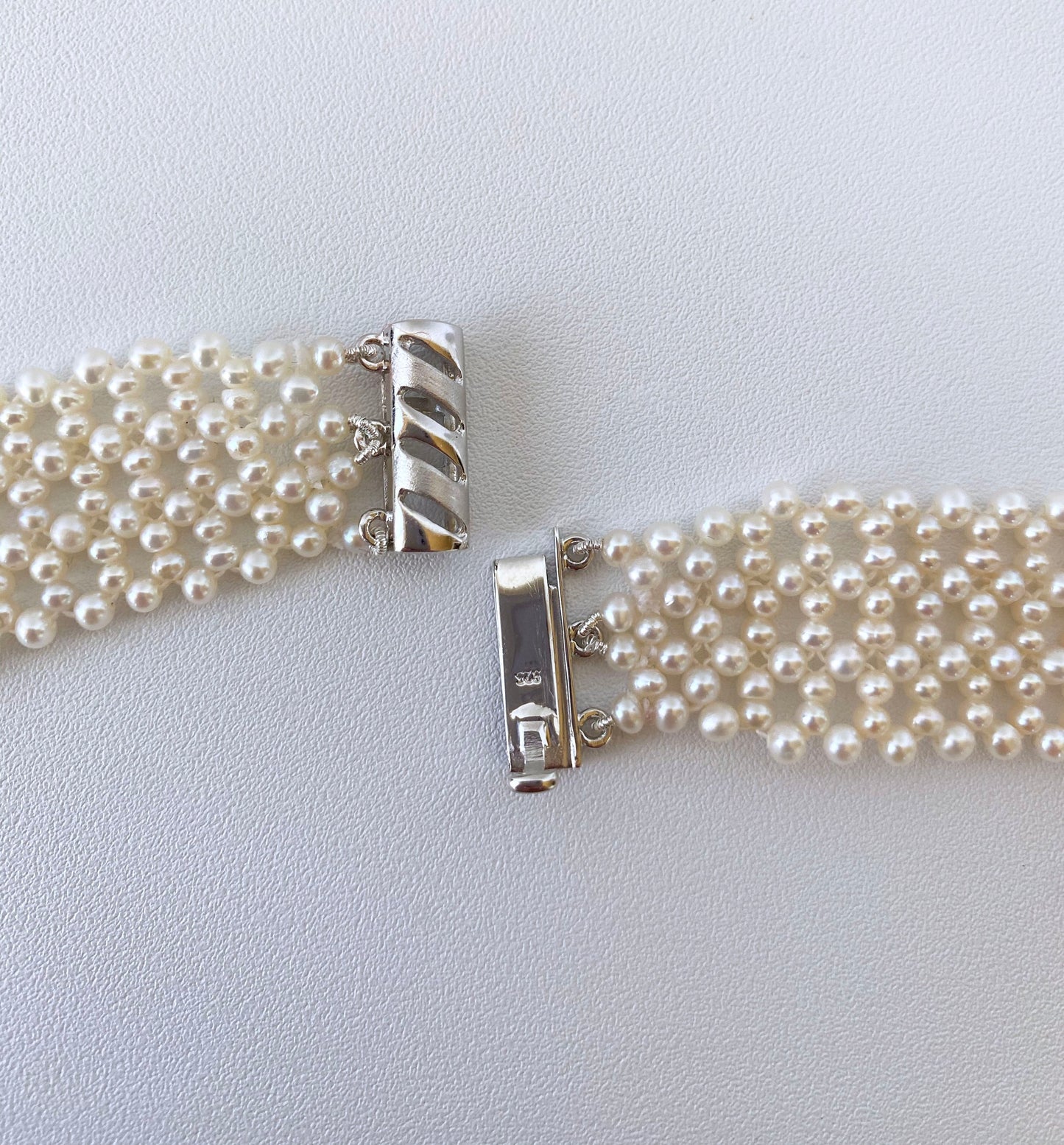One of a kind Woven Pearl Necklace with Vintage Mosaic Centerpiece Status: Published - Marketplace