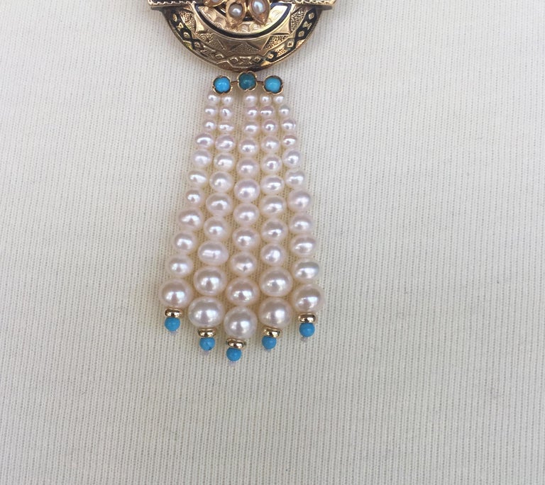 Marina J Woven Pearl and Turquoise Necklace with 14 K Yellow Gold Centerpiece