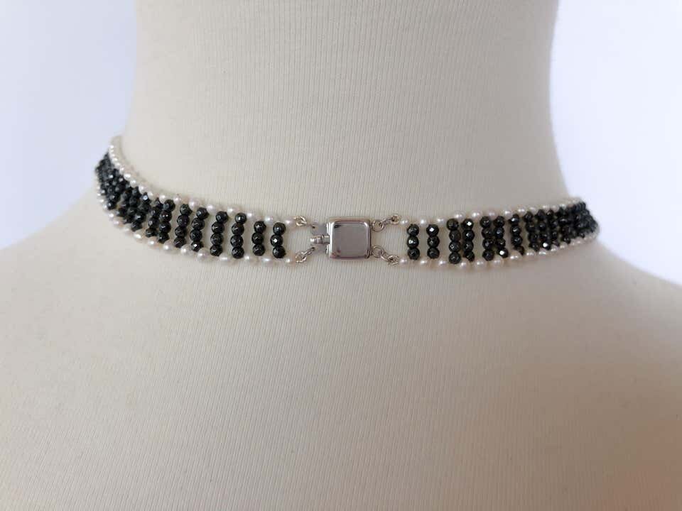 Marina J. Pearl and Hematite Necklace with Diamonds and 14 Karat Gold Clasp