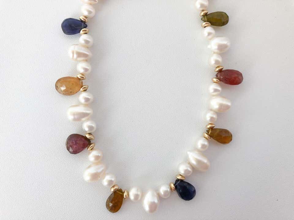 Marina J. Pet Collar/Necklace with Real Pearls, Iolite, Kyanite and Tourmaline