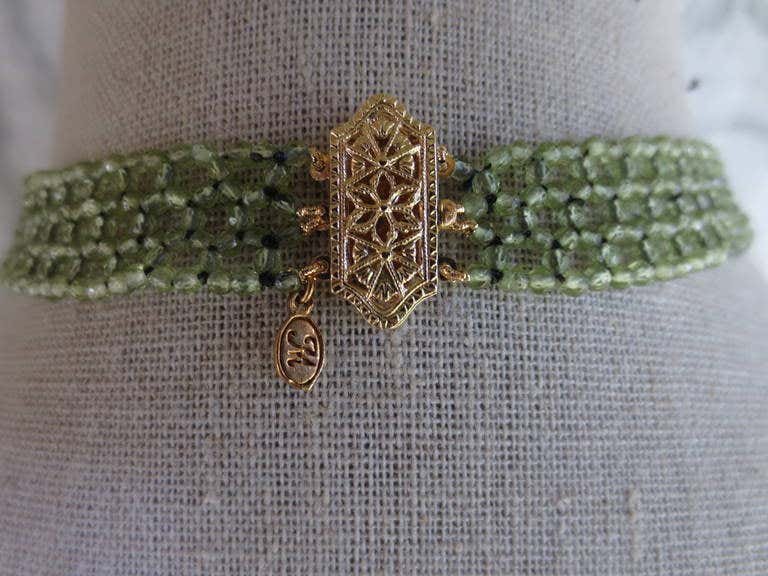 Woven Faceted Peridot Beaded Necklace with 14K Yellow Gold Clasp brooch
