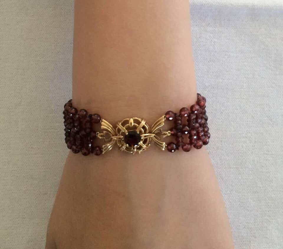 Woven Multi-Strand Faceted Garnet Beaded Bracelet & 14K Yellow Gold